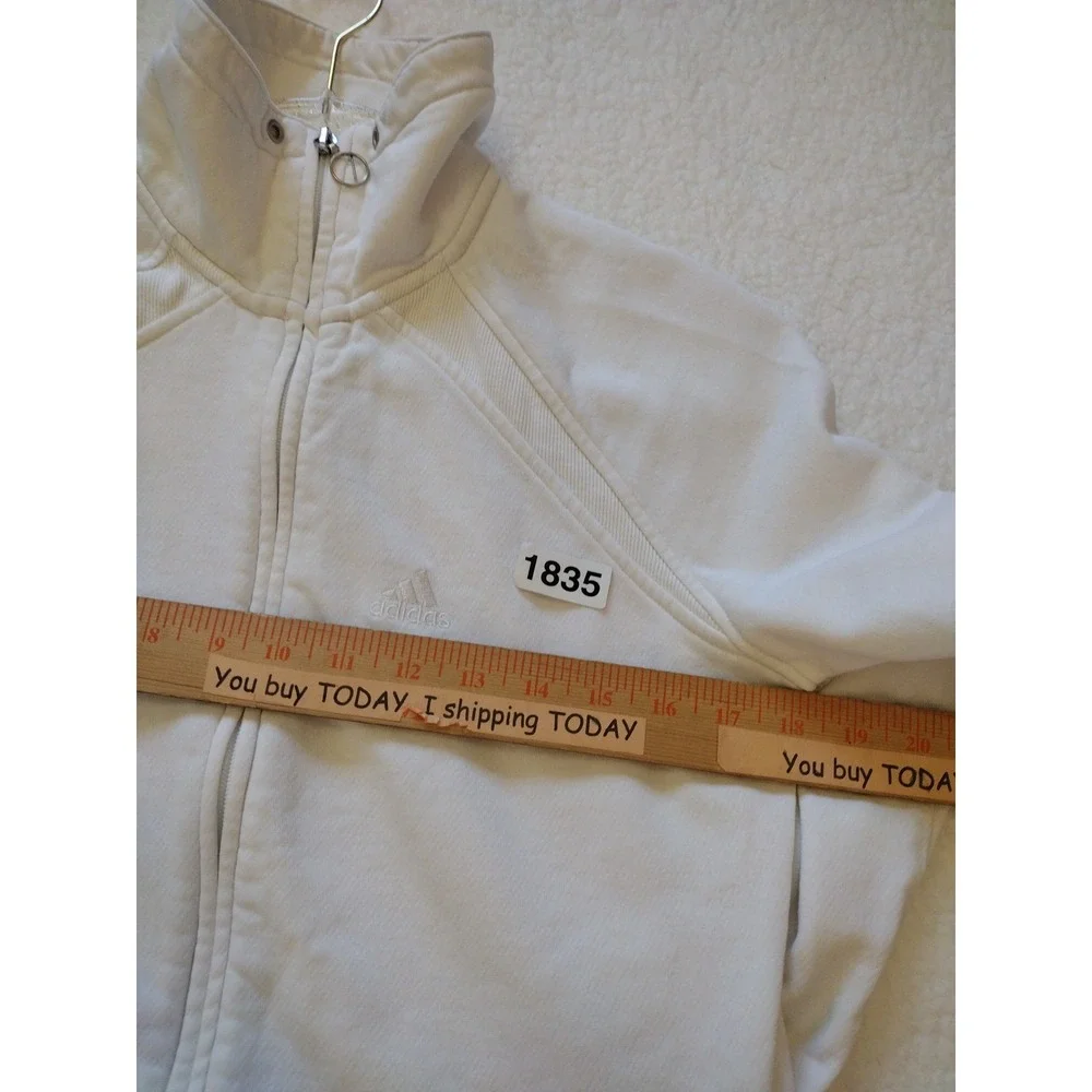 Adidas Athletic Sweatshirt Womans Medium White Full‎ Zip Long Sleeves Mock Neck